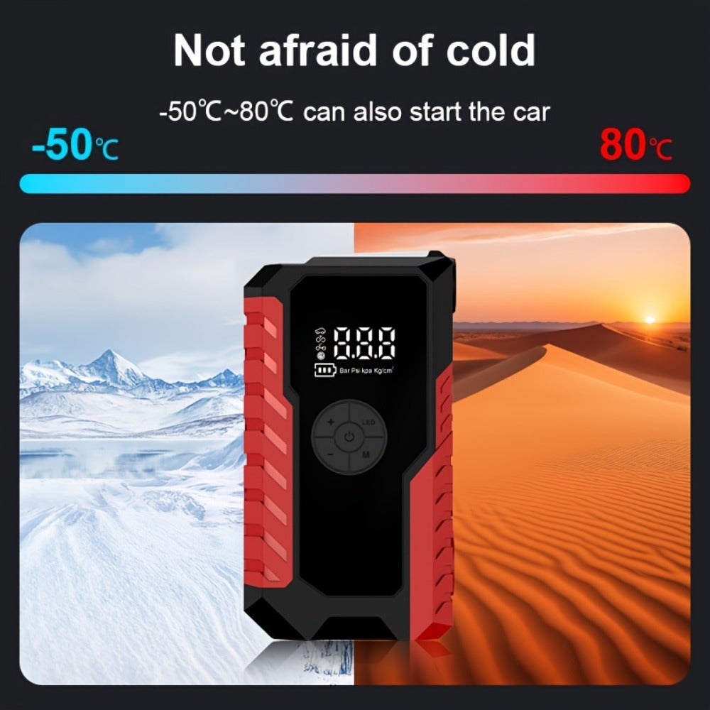 10000A 7-In-1 Multifunctional Emergency Jump Starter with 150PSI Air Pump, Digital Tire Inflator, Portable Car Battery Charger, Up to 2.64gal Gas/2.38gal Diesel, LED Emergency Light & USB Charging, Car Emergency Tool. Suitable As a Holiday Gift
