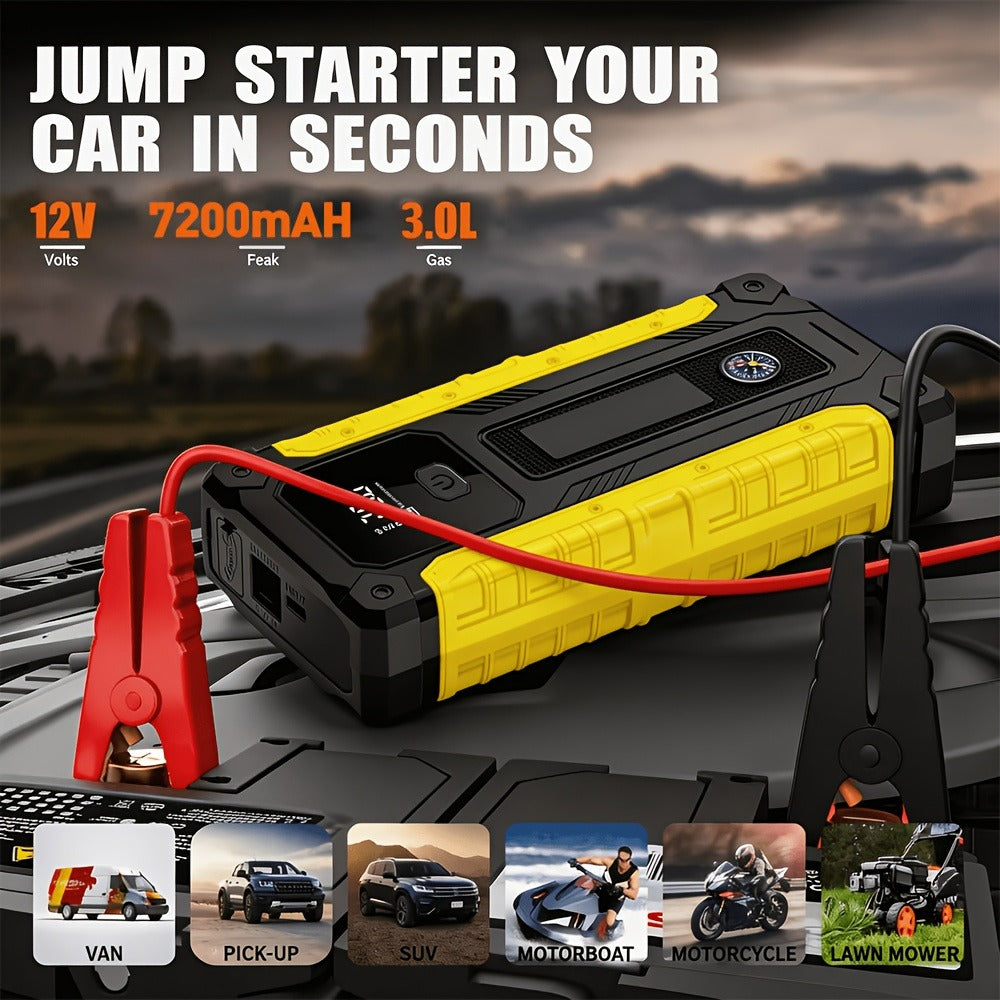 5-in-1/9IN1 Portable Car Battery Jump Starter With Tire Inflator 12V Fast Start, Battery Boost, USB I/O, LED Emergency Light, Reliable Power, Roadside/Vehicle Emergency Tools 3000A Portable Wireless Car Jump Starter Battery Jump Starter Portable Pea