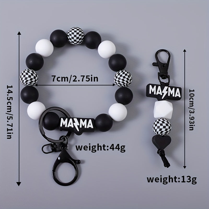 2pcs/set Men's And Women's Checkered Bead MAMA Handmade Bead Keychain Bag Car Key Pendant Accessory Gift for Mom
