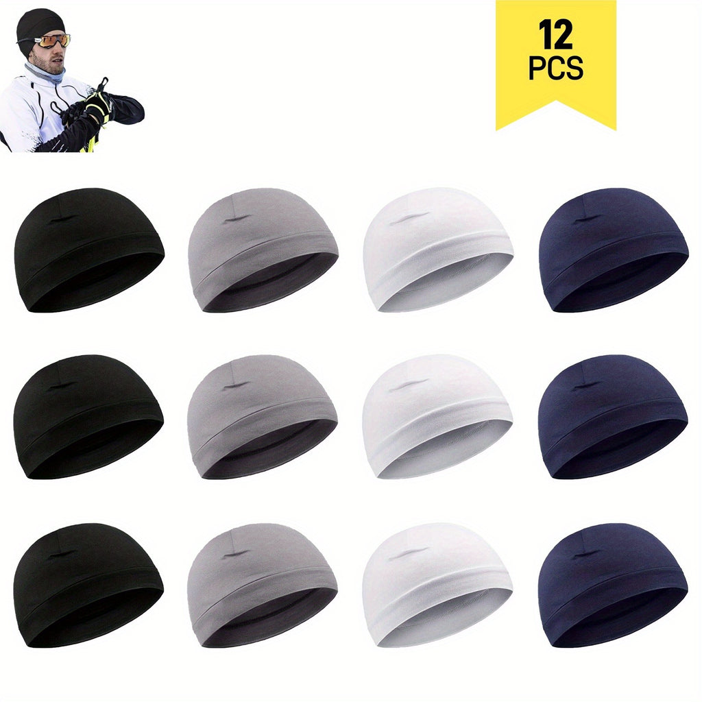 [Cooling Skull Caps] 12 Pack Cooling Skull Caps Moisture Wicking Stretchy Liners for Men, Breathable Sweat Beanies for Cycling Running Sports