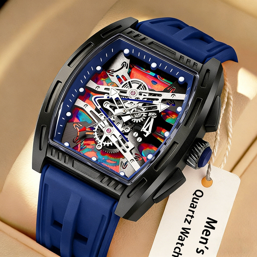 Relogio Masculino Top Brand Men'S Barrel Shape Watches, Luxury Male Quartz Wristwatch, Trendy Retro Style Watch For Man, Silicone Strap, Fashion Trend Men Business Watch, Holiday Birthday Gifts