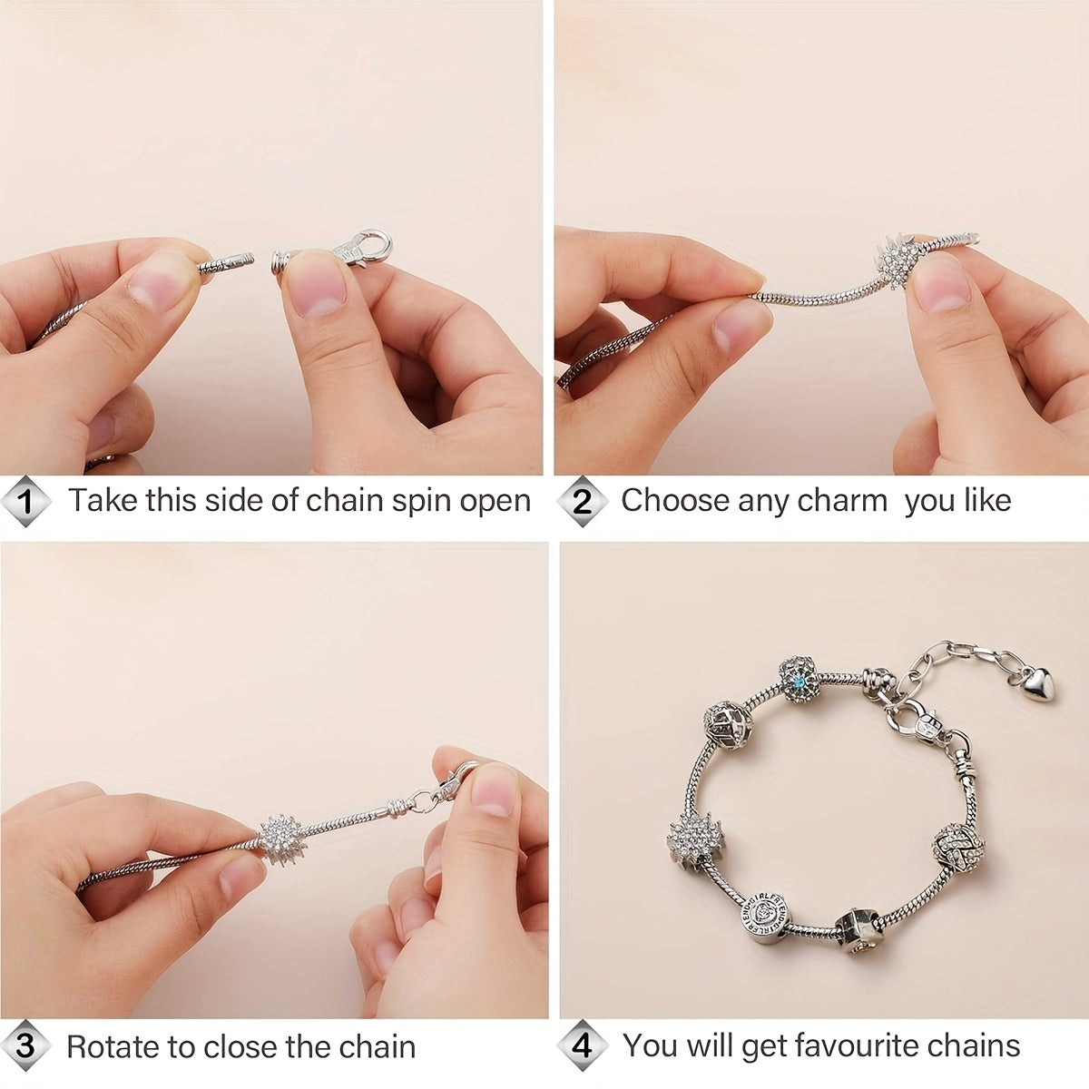 40pcs/set Adjustable Snake Chain Bracelet, DIY Bead Pendant Bracelet with Heart Extension Chain, Suitable for Jewelry Making