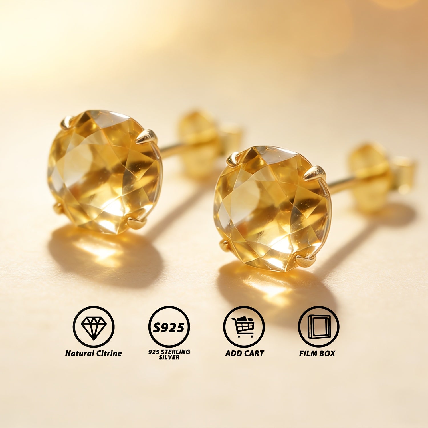 [Valentine's Day Gift] A Pair of 2-Carat Rose-Cut Natural Citrine 925 Silver Earrings, Hypoallergenic, Lightweight and Durable, Classic Minimalist Design, Small and Delicate, November Birthstone, Jewelry, Elegant Daily Accessory, Valentine's Day Gift