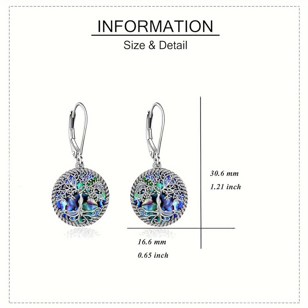 [Gifts For Women] 925 Sterling Silver Tree Life 925 Sterling Silver Tree Of Life - Abalone Shell Dangle Drop Earrings Jewelry Gifts For Women