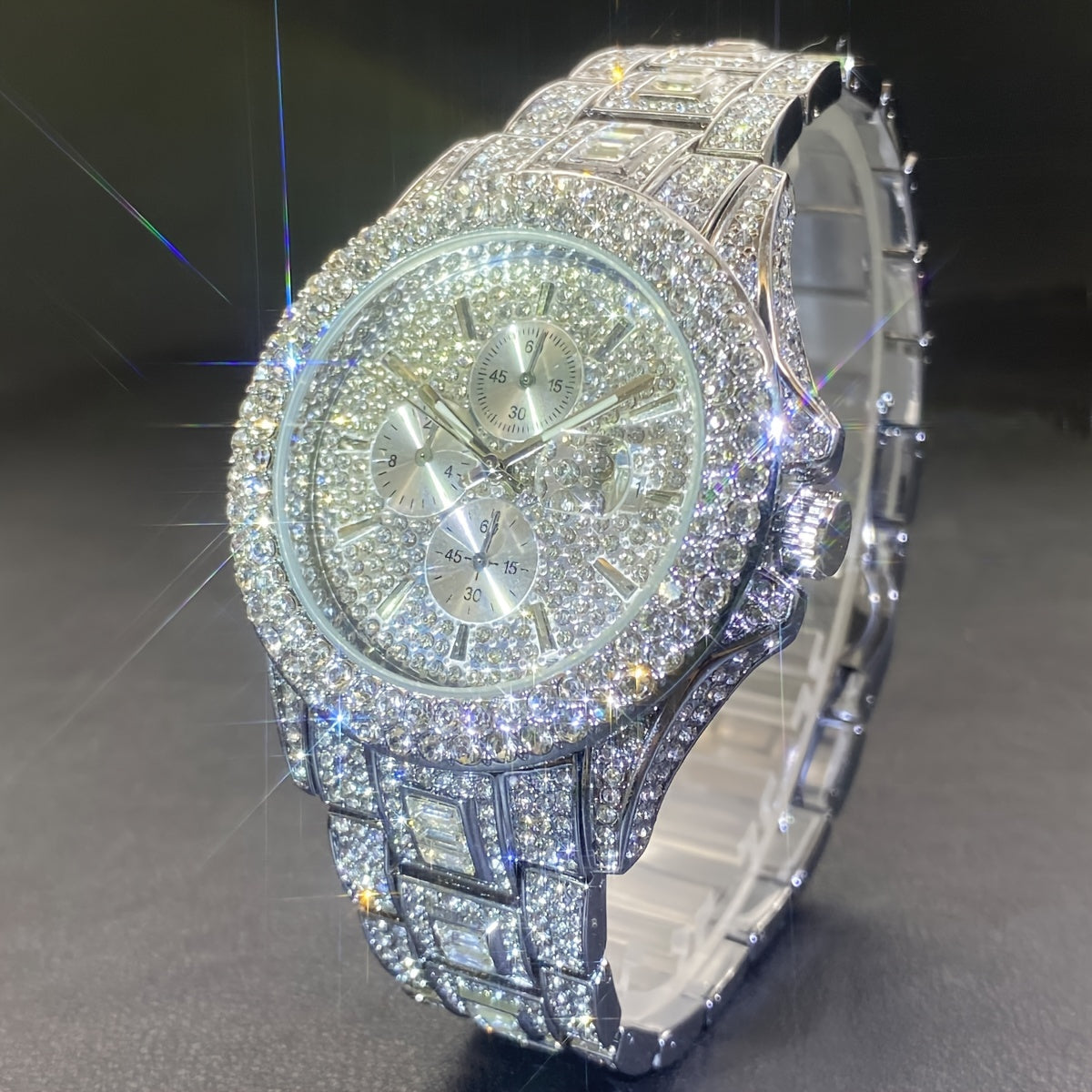New Luxury Men'S Watch Automatic Date Fashion Waterproof Quartz Watch Men'S Hip Hop Iced Water Rhinestone Women'S Party Watch