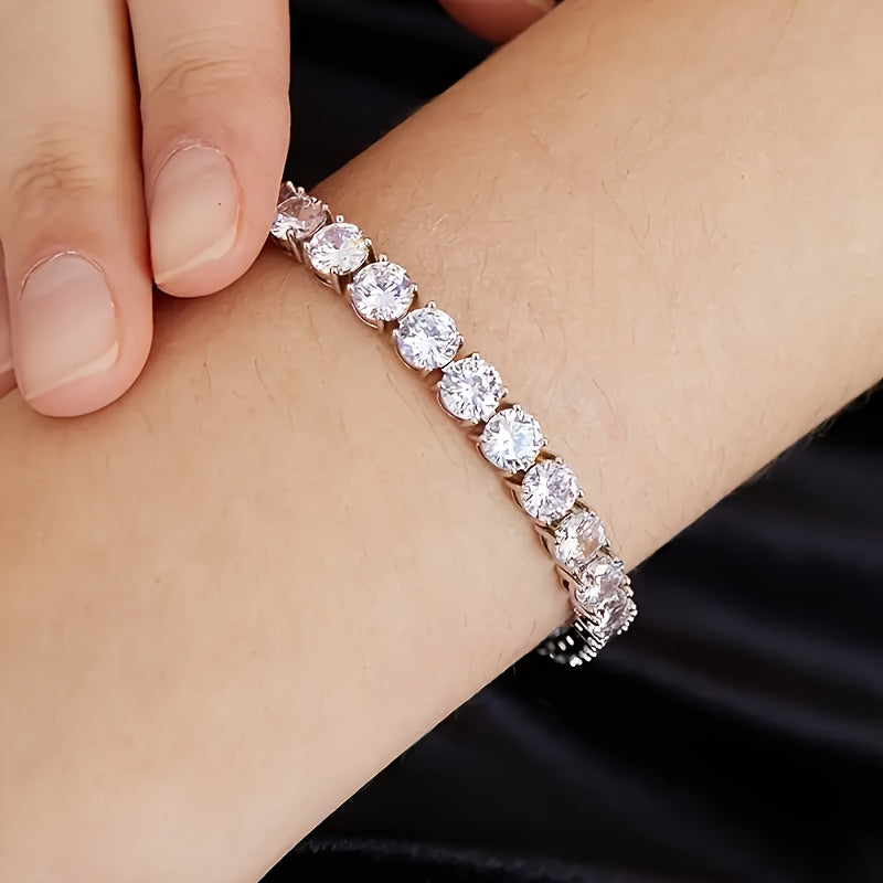 Luxurious S925 5mm Pure Silvery Moissanite Tennis Bracelet - Bright Cut, Row Of Moissanite - Elegant Style for Women, Suitable for Wedding, Birthday, Anniversary, Mother's Day Gift Halloween Gifts.Forever Love.Total Weight Of The Product (7.97g)
