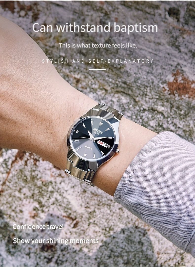 Men's luminous double date watch elegant business niche high-end simple trend quartz watch men