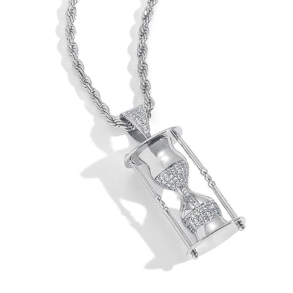 S925 925 Silver Hourglass Pendant Hip Hop Necklace, Unique Jewelry for Both Men And Women, Made of 925 Silver