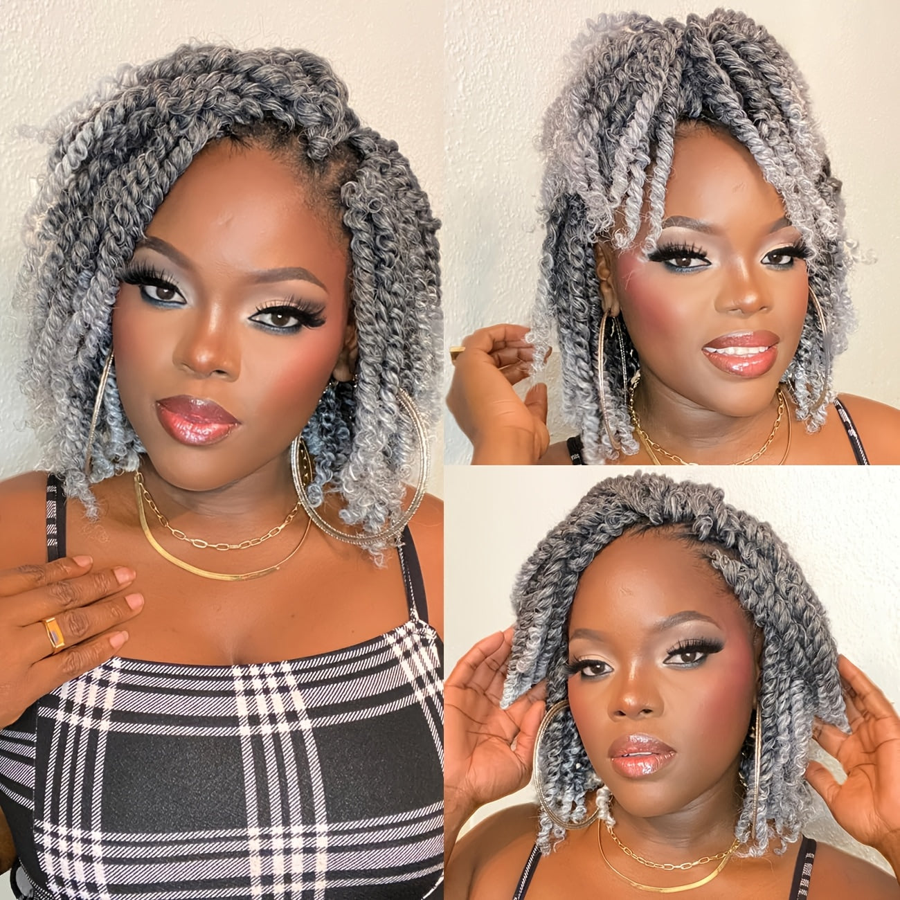 12"Dreadlock Wig Short Dreadlock Wig Dreadlock Wig Braided Wigs for Short Afro Dreadlock Wigs Cosplay Wig for Women Curly Synthetic Wigs for Daily Or Use Party Cosplay (Gray)