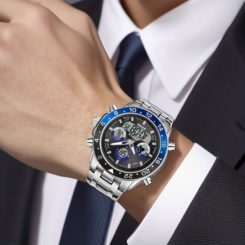 [Father's Day Gift] JOEFOX Men's Vintage Business Watch With Band Adjustment Tool - Dual Movement Steel Band Waterproof Chronograph Father's Day Birthday Gift