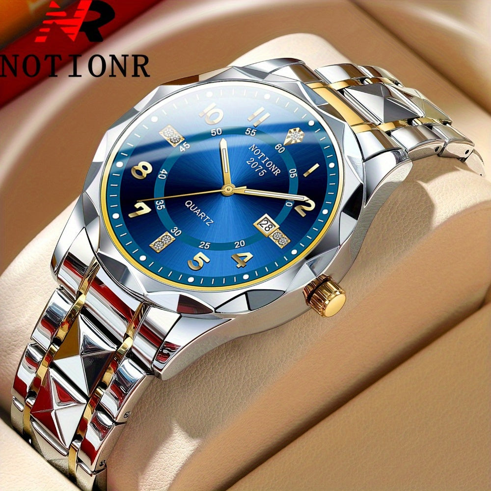 [Roman Rhinestones Quartz Watch] 1pc Men's Roman Rhinestones Quartz Watch | Stainless Steel Strap | Minimalist Classic Design | Ideal for Birthday, Holiday, Valentine's Day Gifts