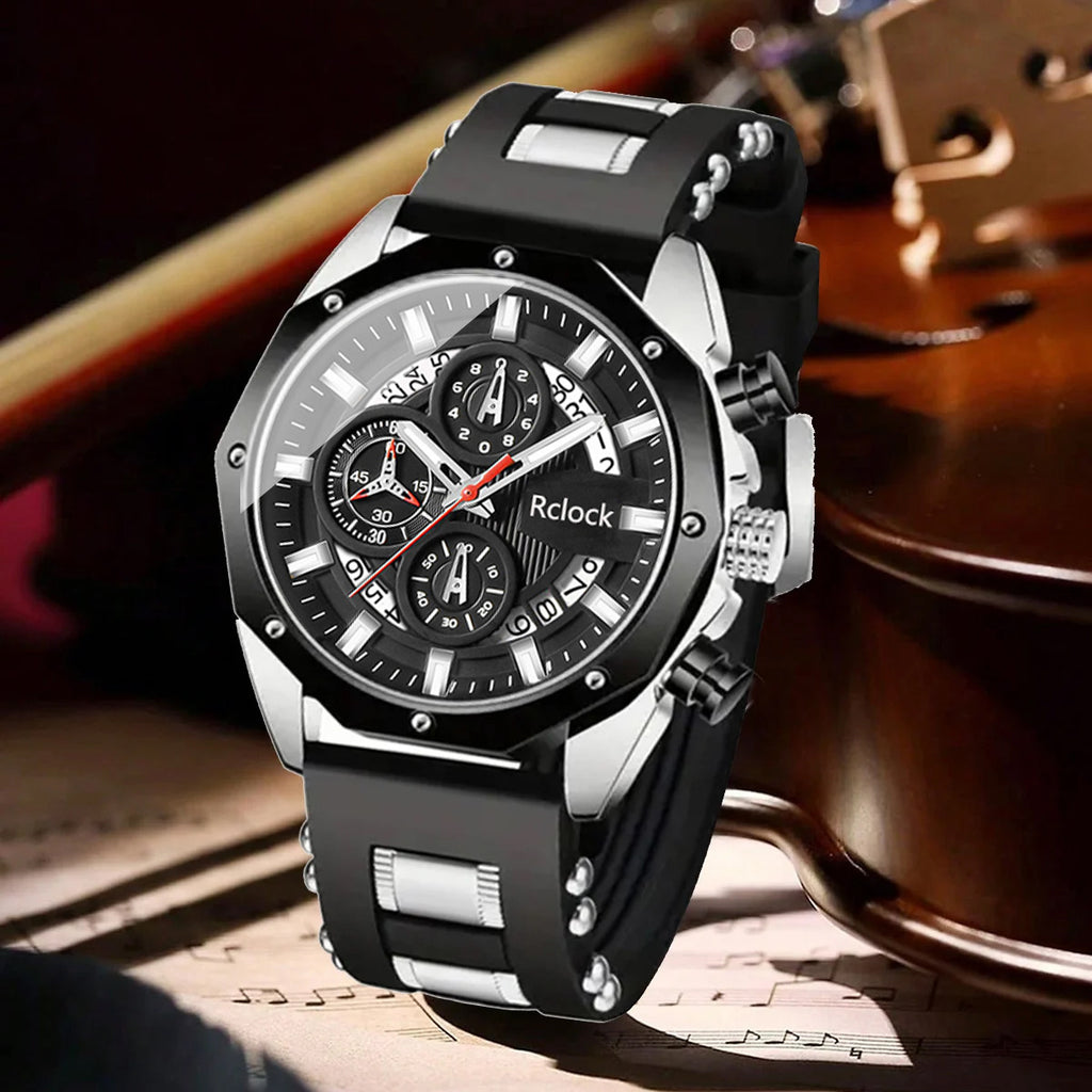 [Fashion Men'S Quartz Watch ] 2pcs Casual Sports Men Watch Silicone Strap Calendar Display Ideal Men'S Valentine'S Day