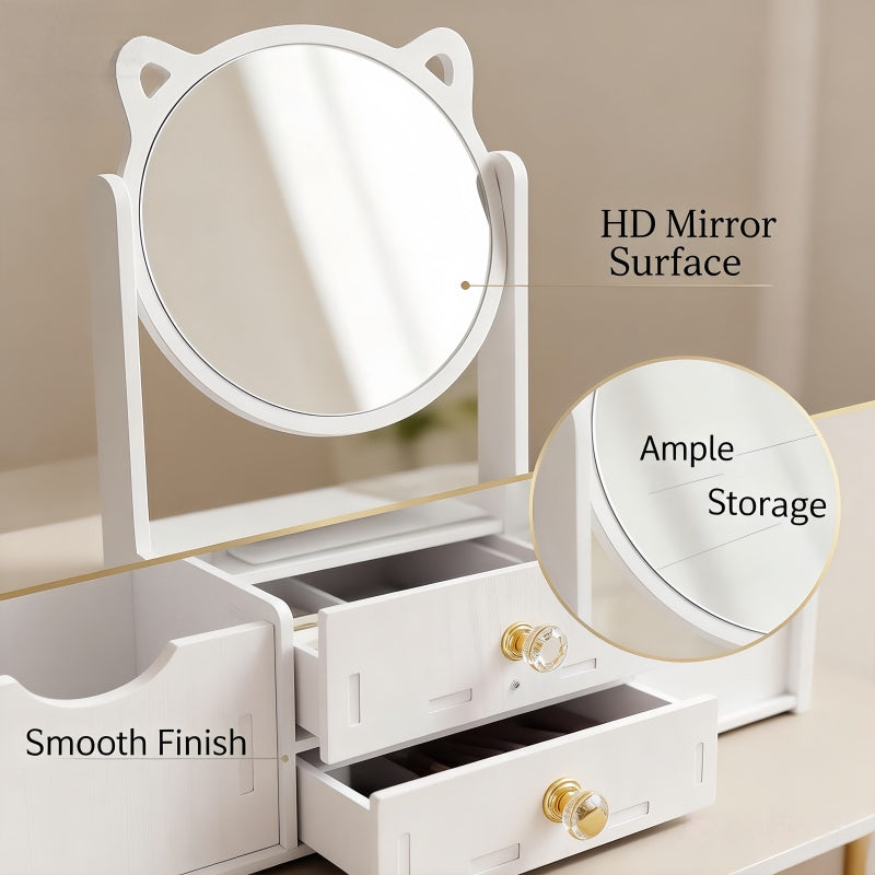 Jewelry Box, Small Makeup Storage, Requires Manual Assembly, Cute Cat Ear High-definition Mirror, Sweet and Exquisite Design, Light Luxury and Exquisite, Suitable for Use in the Living Room, Washbasin, and Dressing Room.