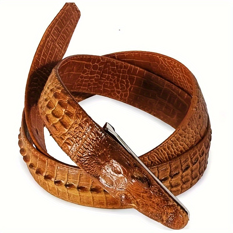 Men's Crocodile Pattern Design Belt Crocodile Leather Embossed Belt Two-layer Cowhide Belt