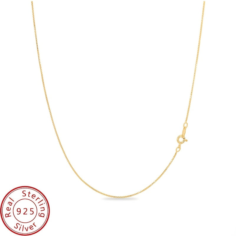 18k Plated 925 Sterling Silver 0.8mm Box Chain Necklace for Women Tiny Thin Strong Women's Chain Necklaces 16 18 20 22 24 Inches
