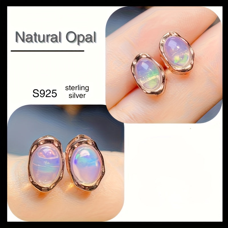 Natural White Opal Earrings S925 925 Sterling Silver Inlaid Main Stone Father'S Day, Christmas, Halloween Gifts Various Styles of Gift Boxes for Free, Without Battery