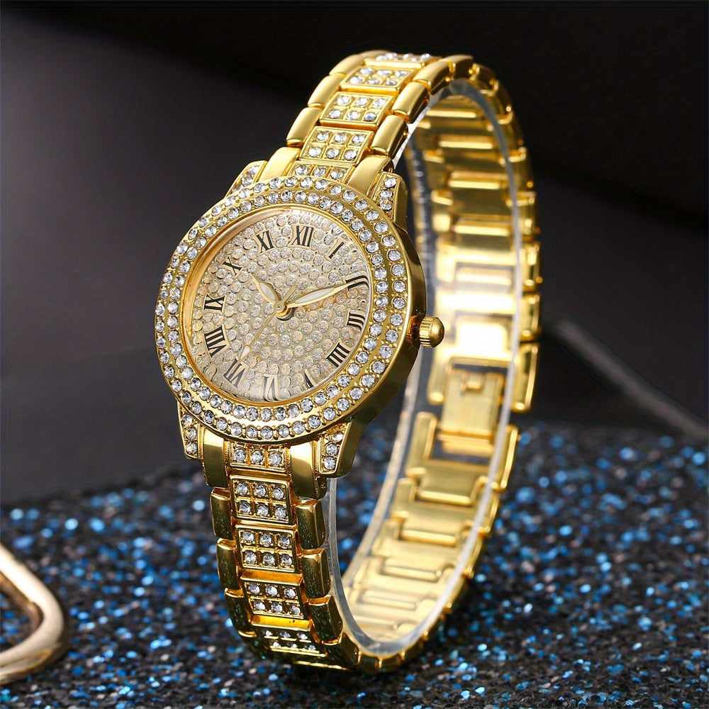 Set of 2 Women'S Watches, Elegant Golden Color Wristwatch for Women, Stylish Casual Quartz Timepiece, Perfect Gifts for Ladies