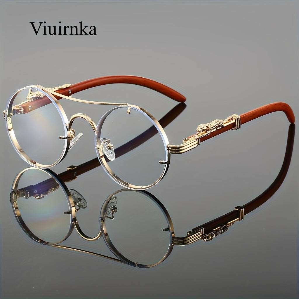 Fashionable Round Metal Frame Sunglasses with Gradient PC Lenses - Includes Protection Case - Luxury Double Bridge Design, Leopard Detail Hinges, Stylish And Chic for Both Men And Women, Perfect for Vacation, Street Photography, And As a Unique Gift