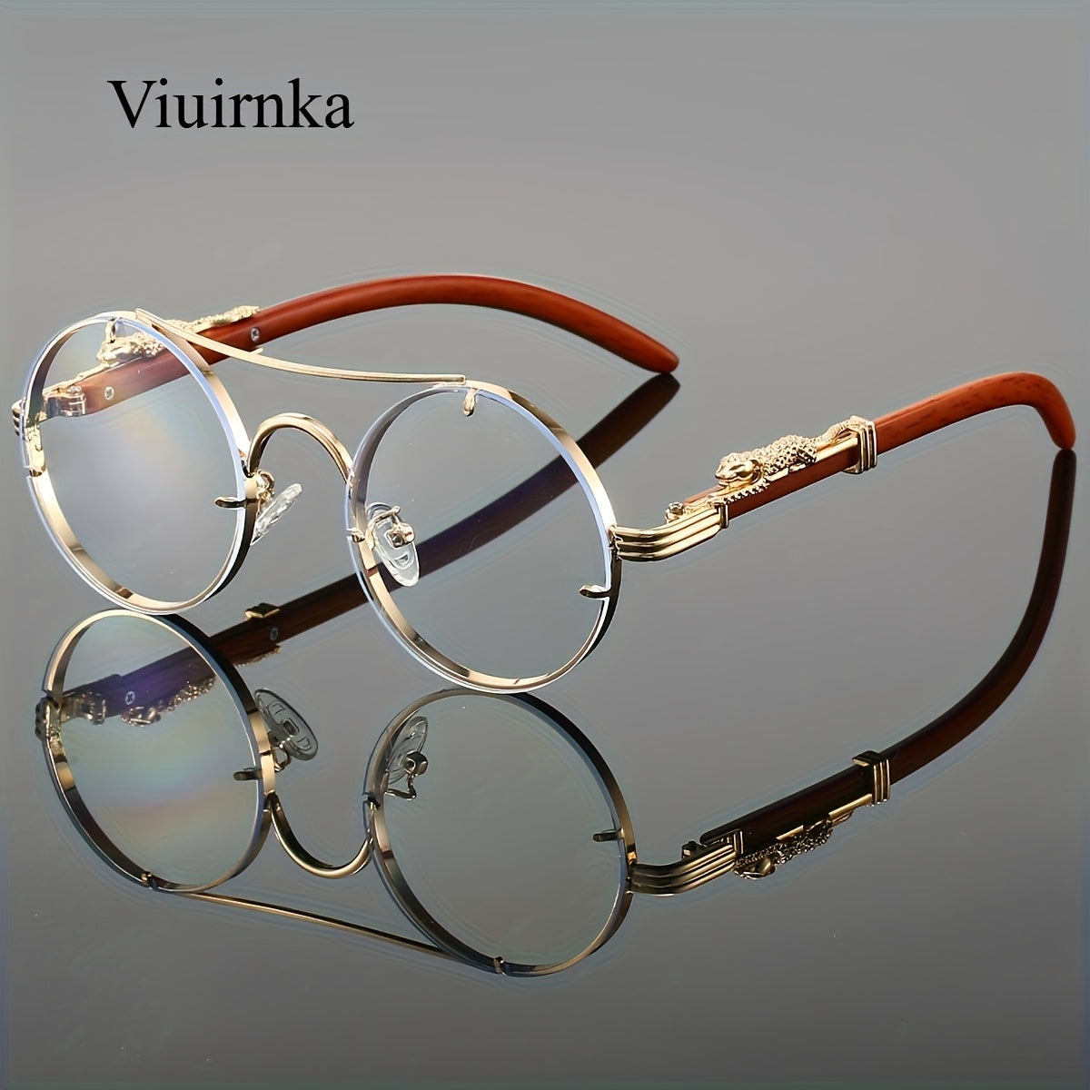 Fashionable Round Metal Frame Sunglasses with Gradient PC Lenses - Includes Protection Case - Luxury Double Bridge Design, Leopard Detail Hinges, Stylish And Chic for Both Men And Women, Perfect for Vacation, Street Photography, And As a Unique Gift