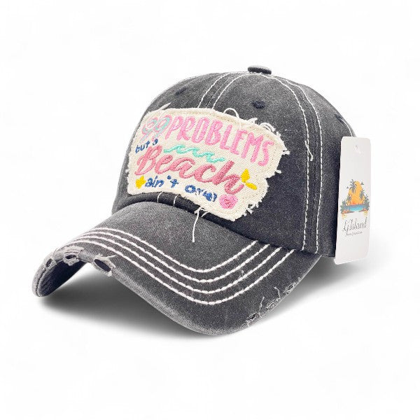 99 Problems But Beach ain't one Vintage Distressed Embroidered Baseball Cap For Women - 100% Cotton, Breathable, Casual, Adjustable, UV Protection