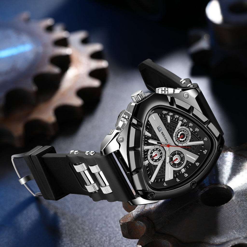 3pcs/set Fashion Quartz Watches For Men, Silicone Strap And Date Display Men Watches, Classic Triangular Dial Design Mens Watch For Casual And Sporty Wear Suitable For Any Occasion, Ideal Choice For Gifts Wrist Watch Reloj Para Hombre.