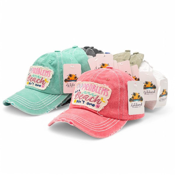 99 Problems But Beach ain't one Vintage Distressed Embroidered Baseball Cap For Women - 100% Cotton, Breathable, Casual, Adjustable, UV Protection