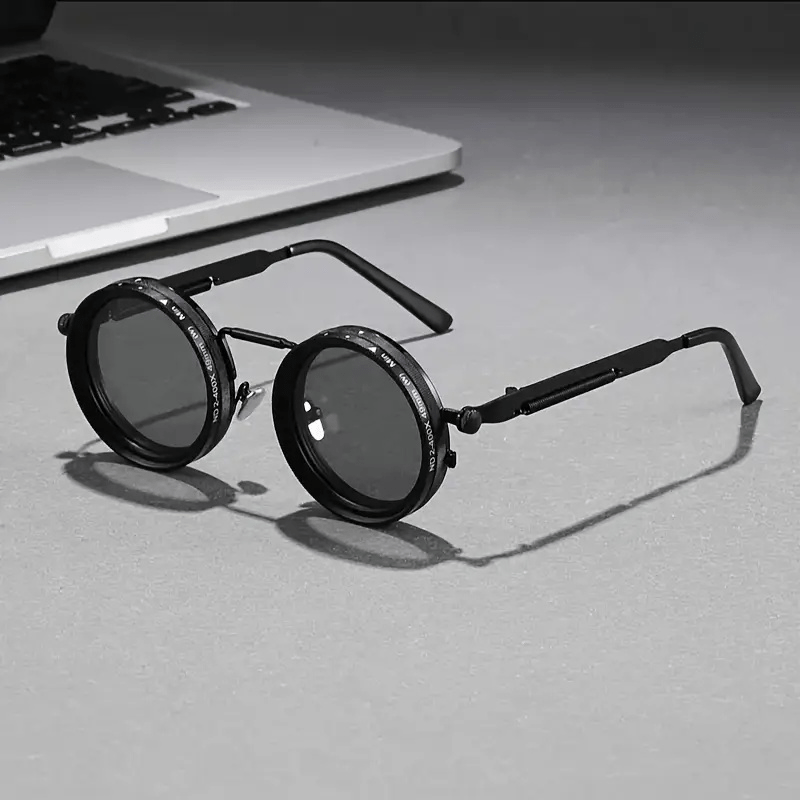 1 Pair of Adjustable ND, Steampunk Rotating Lens Glasses, Mechanical Style Frame (Black/ Gray/ Golden), Unisex, Retro Fashion Accessory, High-Quality Lenses, Adjustable Brightness, Durable Material, Suitable for Driving And
