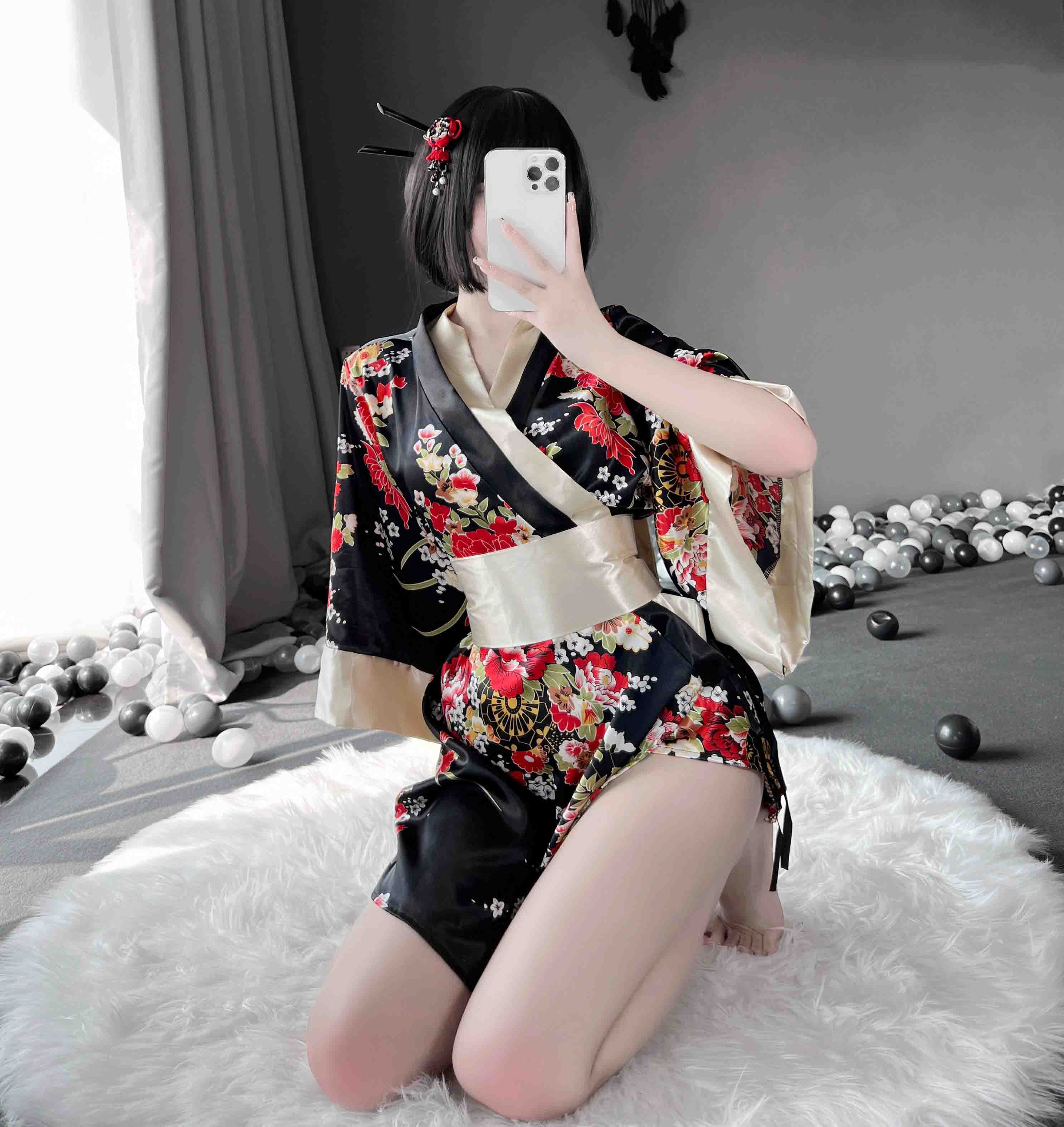 T-1006 Sexy pajamas, fun clothes, easy to take off, seductive bed, exposed women's kimono, uniform, emotional and fun underwear