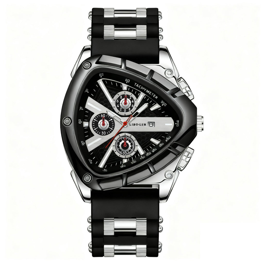 Unique Luxury Men'S Watch Featuring a Silicone Band And a Triangular Dial, Perfect for Tracking The Date. This Quartz Timepiece Is Suitable for Both Business And Casual Occasions, Making It an Excellent Gift for Birthdays, Holidays