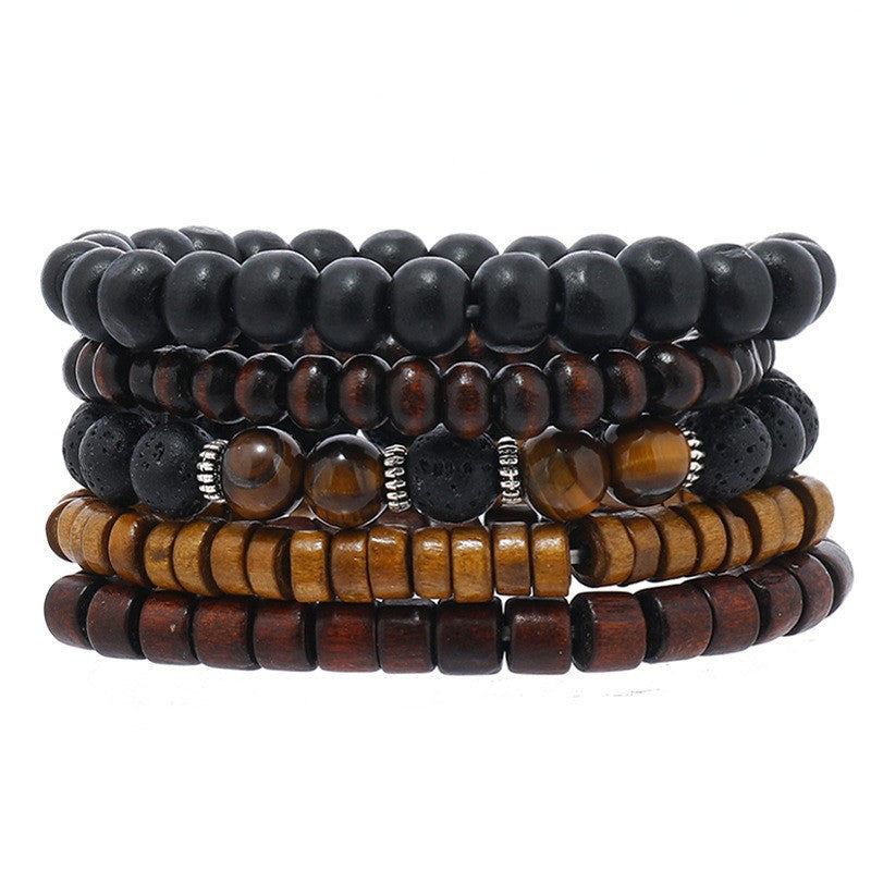 12pcs Vintage Men's Bracelet Set Woven Leather Tiger Eye Stone and Moonstone Beads Synthetic Fiber Rope Suitable for Casual and Party Wear Fashionable Jewelry