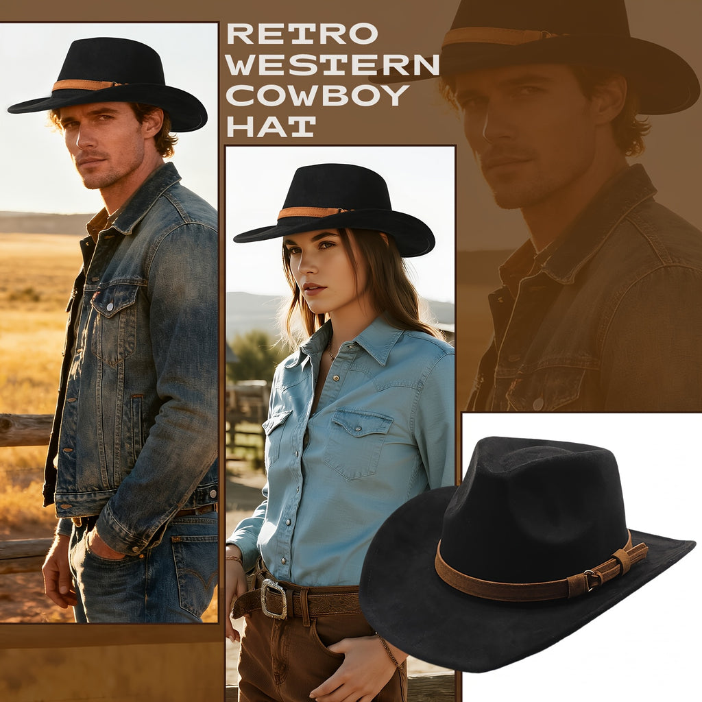 Men'S Women'S Retro Wide Brim Western Cowboy Hat Fedora Hat Outdoor Casual Travel Decoration Hat