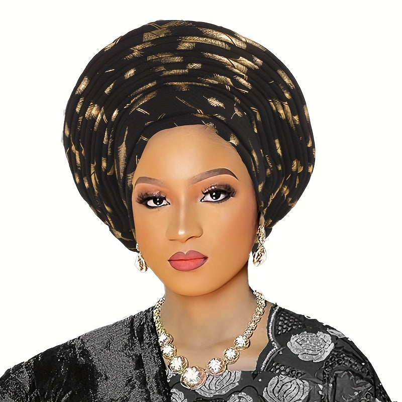 A Robust, Multi-Layered African Headscarf Hat Adorned with a Braided Crown, Perfect for a Nigerian Wedding