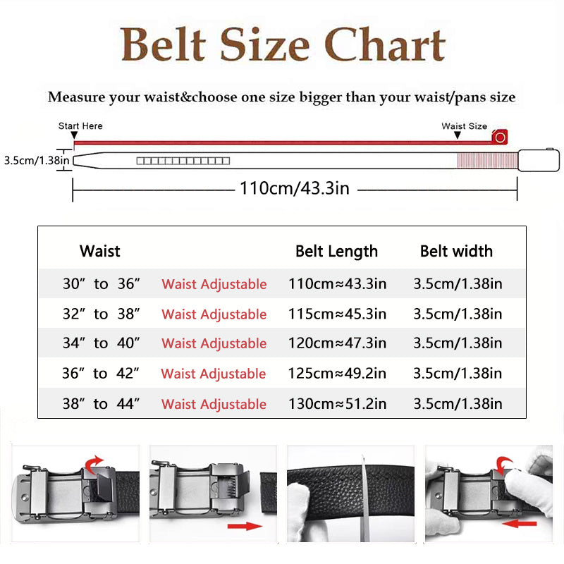 2pcs Men's Genuine Leather Belt with Automatic Ratchet Buckle - Adjustable, Comfort Fit for Business & Casual Wear - Perfect Christmas Gift