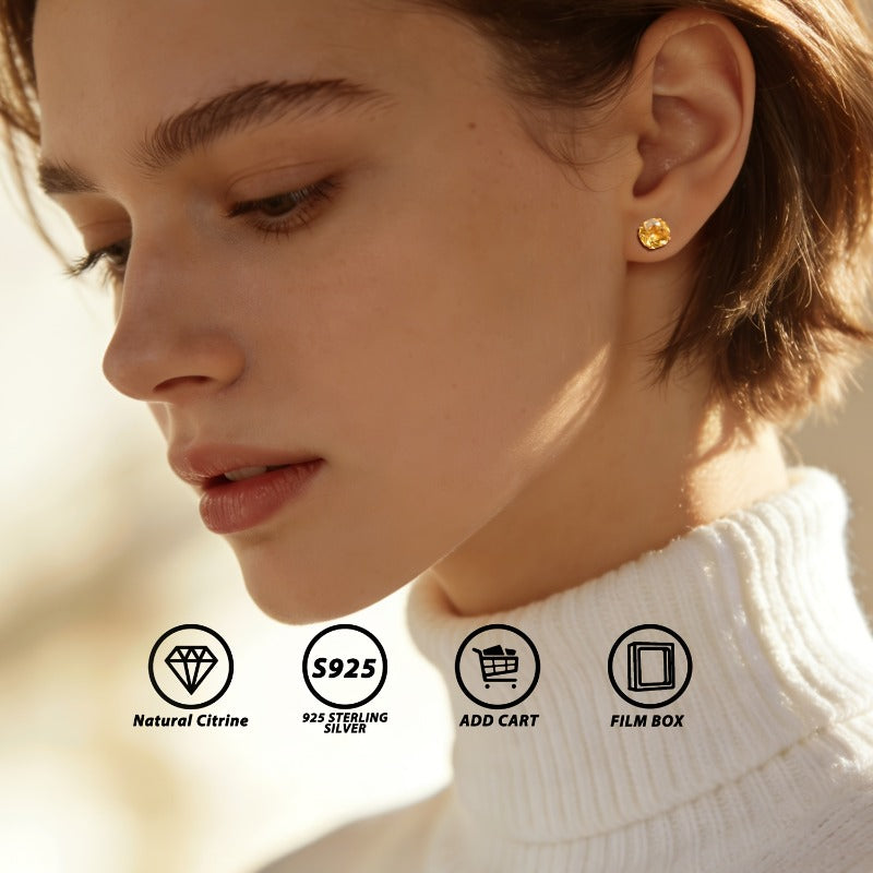 [Valentine's Day Gift] A Pair of 2-Carat Rose-Cut Natural Citrine 925 Silver Earrings, Hypoallergenic, Lightweight and Durable, Classic Minimalist Design, Small and Delicate, November Birthstone, Jewelry, Elegant Daily Accessory, Valentine's Day Gift