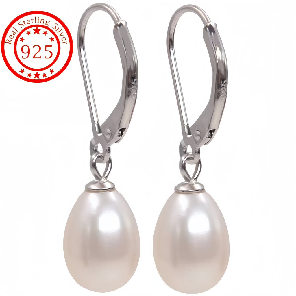 Pair of Elegant 925 Sterling Silvery Freshwater Pearl Drop Earrings, with Lobster Clasp, for Wedding Banquets, Valentine'S Day, Music Festivals, All Season