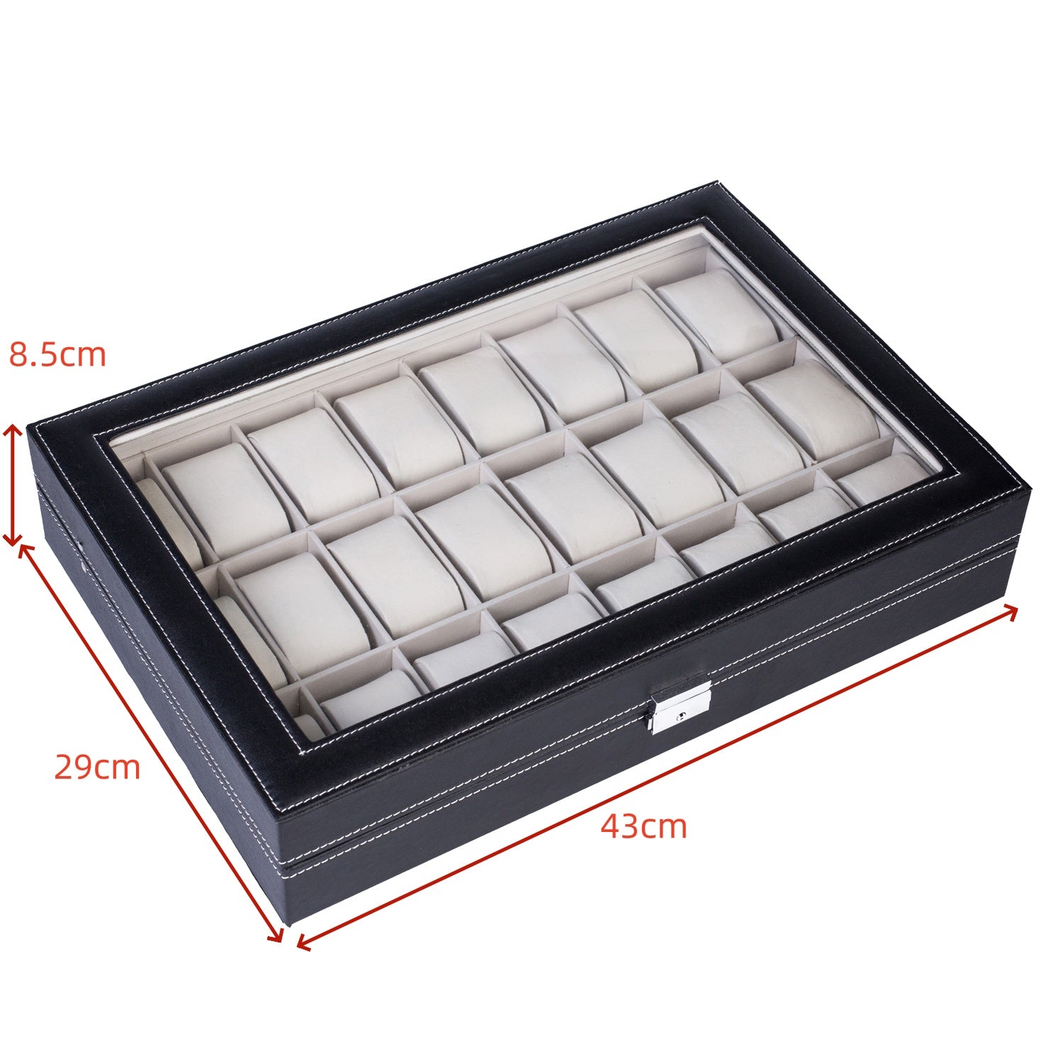24 Compartments Top-level Opening Style Leather Watch Collection Box Black