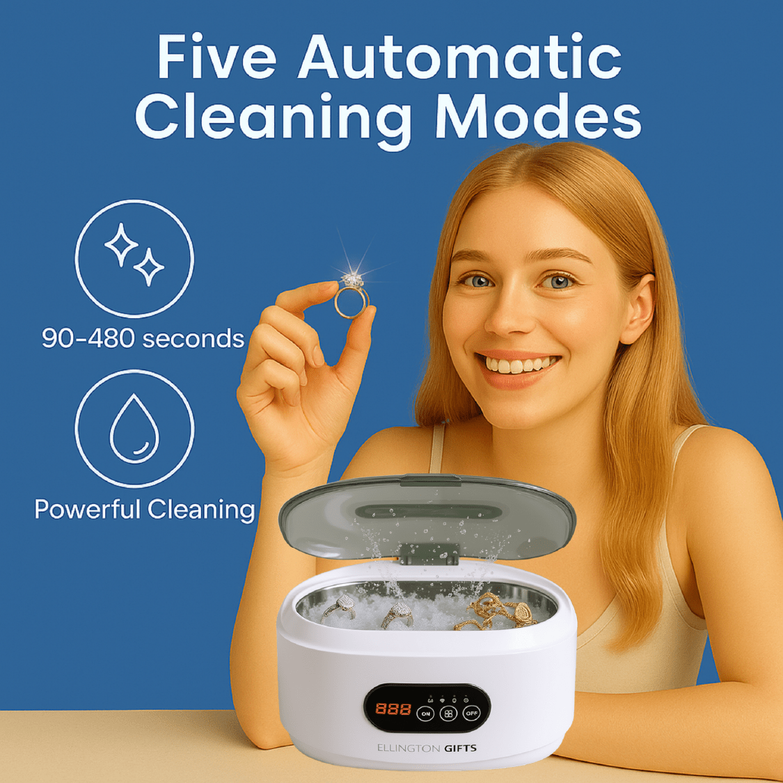 Ultrasonic Jewelry Cleaner, 48KHz Ultrasonic Cleaner Machine for Jewelry, Eyeglasses, Rings, Watch Strap, Dentures- Dual Cleaning Modes, 304 Stainless Steel Tank