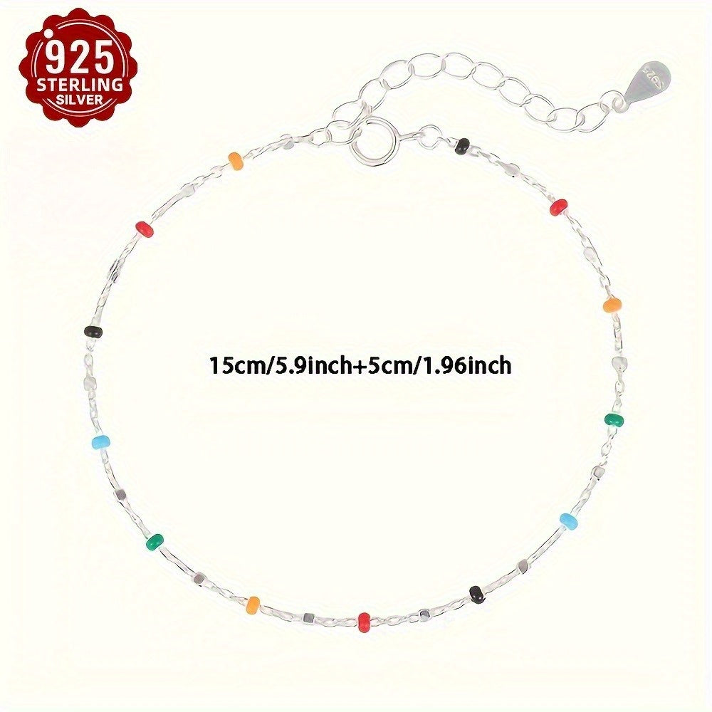 1pc925 Silver Dopamine Colored Bean Ins Wind Summer Cute Niche Gift Thin Bracelet