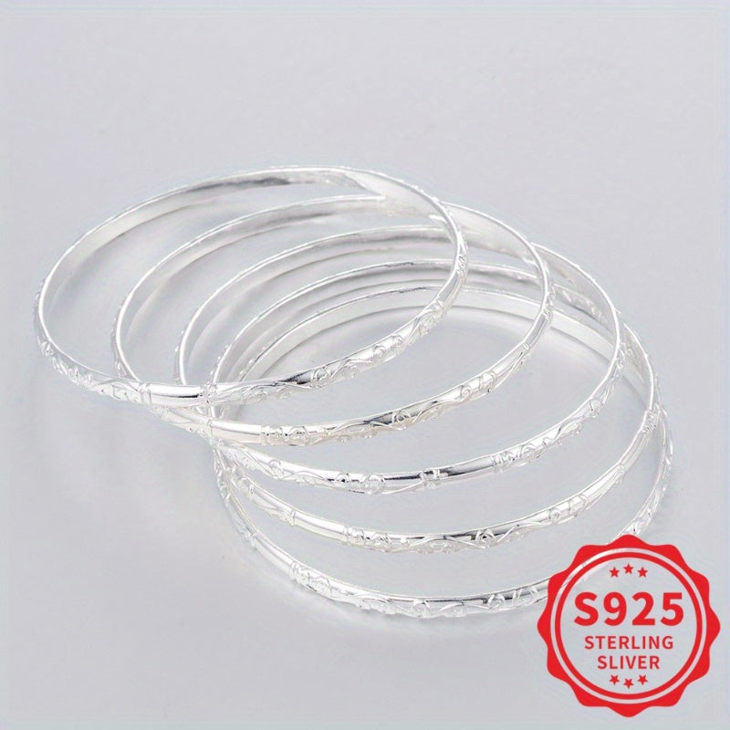 5pcs Set of 925 Sterling Silver Geometric Bracelet for Women, Easy Style Jewelry, Suitable for Daily Wear, Not Easily Allergic, Mother'S Day Gift