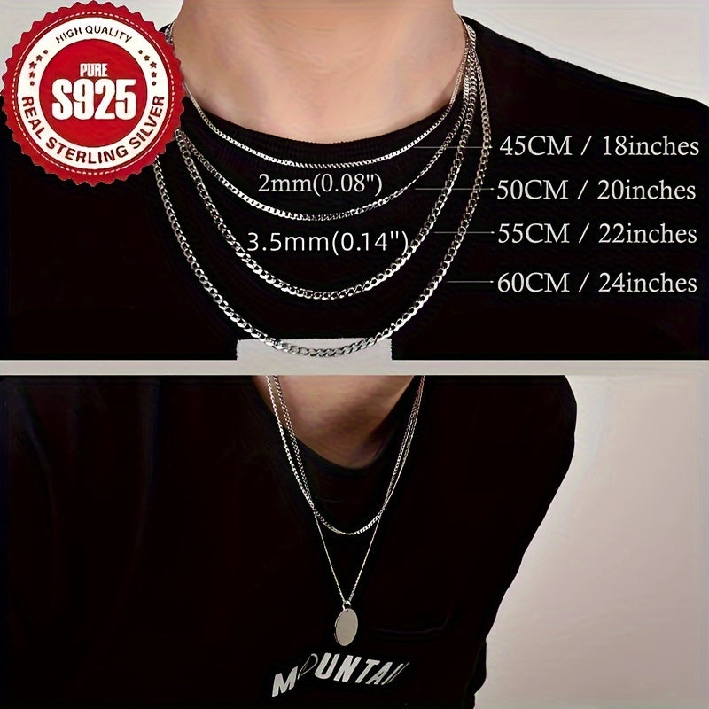 Buy two,Get one Free,Cuban Link Chain for Men Silver Chain for Men 925 Sterling Silver Necklace for Men Women Cuban Chain Necklace Silver Toned Width 4/6mm Mens Chain Necklaces 18, 20, 22, 24, Inch