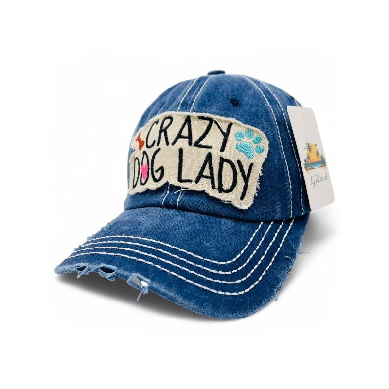 "Crazy Dog Lady" Vintage Distressed Embroidered Baseball Cap For American - 100% Cotton, Breathable, Casual, Adjustable, UV Protection
