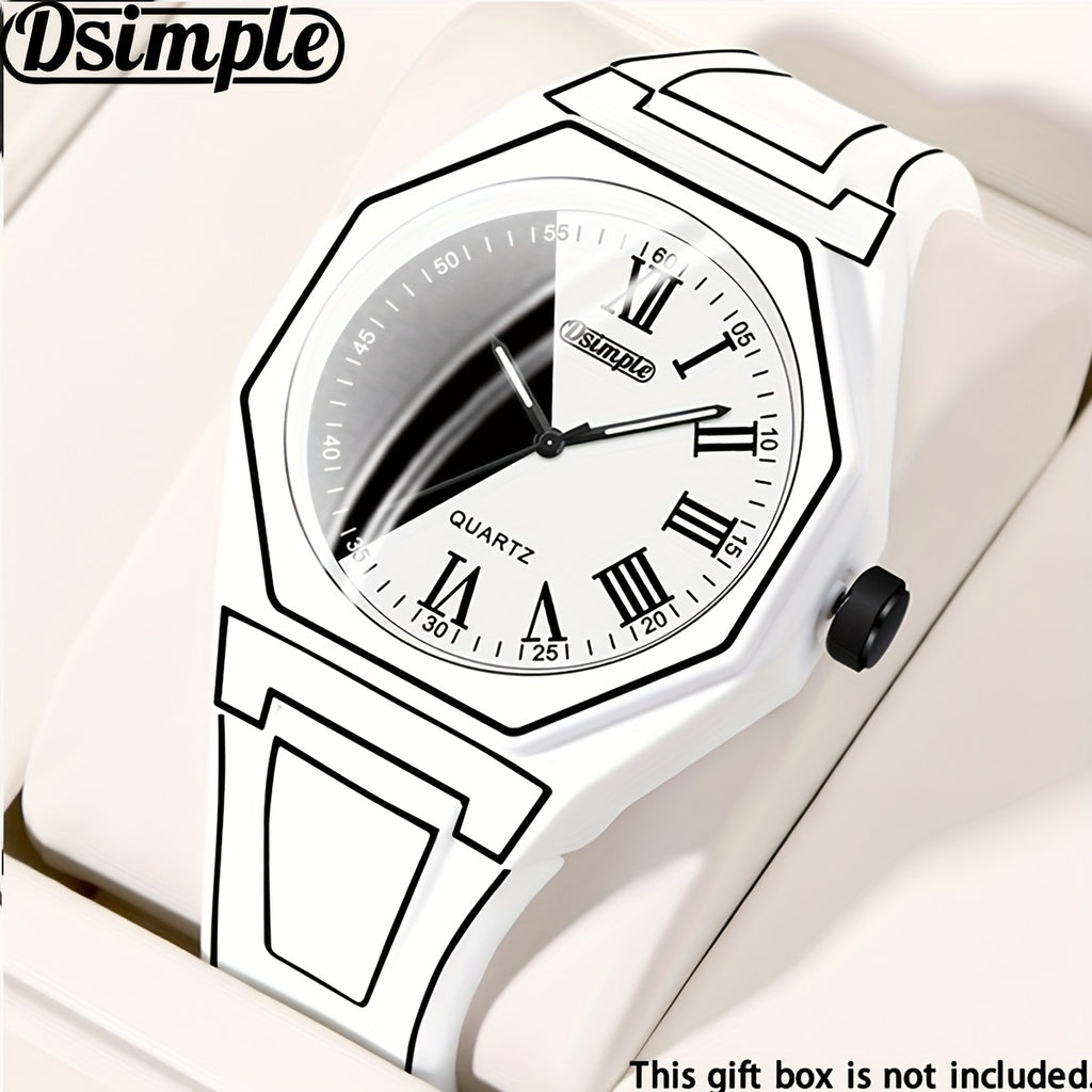Quartz Watches for Men -1pc Modern Cartoon Minimalist Unisex Mens Watch, Silicone Strap, Black & White Dial with Geometric Patterns, Casual Watches for Men & Women, Special Occasions, Everyday Timepiece - Christmas, Halloween Gift, Reloj Para Hombre.