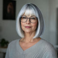 8 Inch Short Straight Gray Wig with Bang for Women Costume Cosplay Wig Or Daily Use