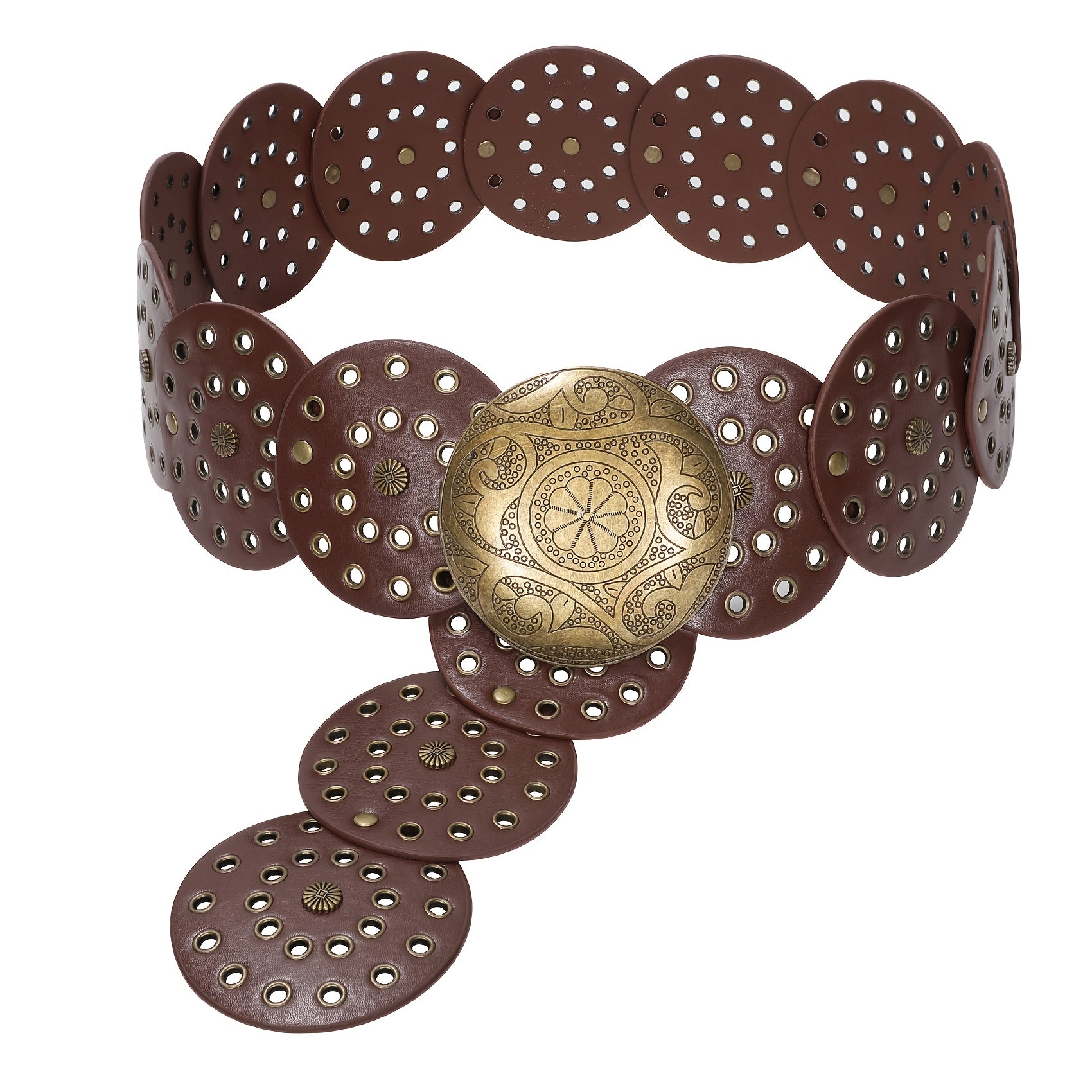 SUOSDEY Western Belts for Women Wide Hollow Disc Faux Leather Belt Cowgirl Waist Belt for Jeans Dresses with Metal Buckle Suitable for Teens.