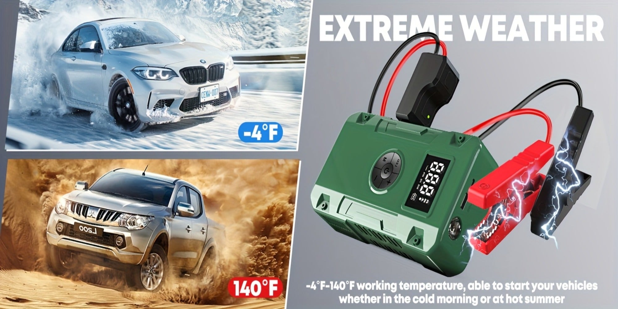 10000A 7-in-1 Multi-Function Emergency Jump Starter with Air Pump, 150PSL Car Battery Booster, Tire Inflator, Portable Vehicle Battery Charger, Suitable for 2.64-Gallon Gasoline or 2.38-Gallon Diesel Batteries, LED Emergency Light