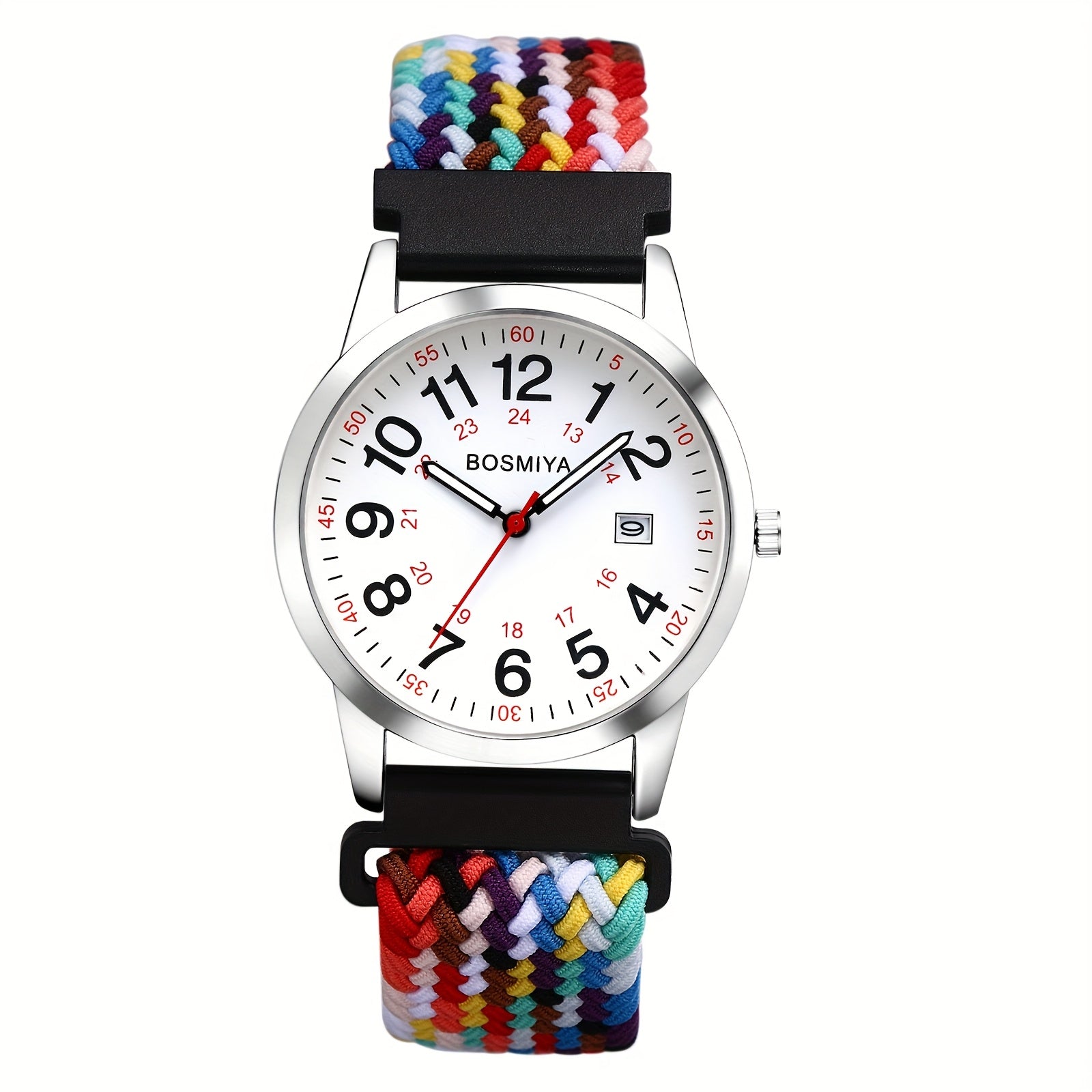 Analog Quartz High Definition Easy to Read Large Digital Calendar Dial Flexible Adjustable Elastic Braid Strap 24 Hours Standard Quartz Watch