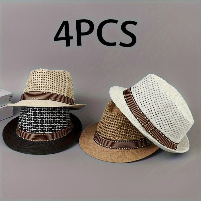 [Straw Panama Hats] 4 Unisex Lightweight Straw Panama Hats with Breathable Mesh for Spring And Summer - Equipped with Zippers - Ideal for Beaches, Casual Gatherings And Traveling