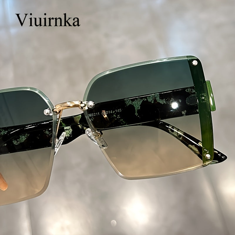 VIUIRNKA Women'S Sunglasses, Oversized Rimless Square Frame with Gradient Lenses, Lightweight Unisex Summer Design with Case, Perfect for Beach Parties & Halloween Christmas Gift Giving, Fashionable Statement Eyewear