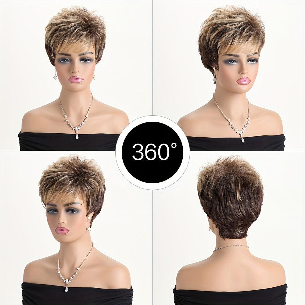 10-Inch Short Curly Wig for Women, Mixed Brown Color, Heat-Resistant Synthetic Fiber Material, Rose Net Wig Cap - Suitable for Daily Wear, Costume Play, Carnivals, Music Festivals, Parties, Weddings, Dances, Halloween, Christmas