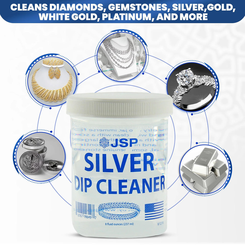 Sterling & Silver Dip Cleaner Tarnish Remover 925 Jewelry Cleaning Solution 8oz JSP